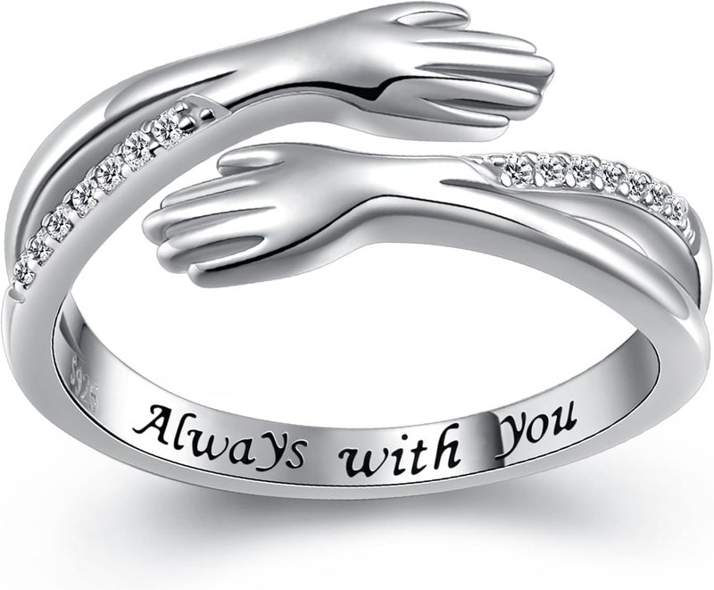 Yearace Hug Ring, S925 Sterling Silver Hug Rings for Women Girl, Hugging Hand Open Promise Ring, Mothers Day Valentine's Day Birthday Gifts - Image 1